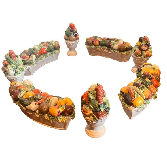 Vintage Large Italian Majolica Vegetable Topiary Centerpiece Ring 8 Piece Set - Picture 3 of 16